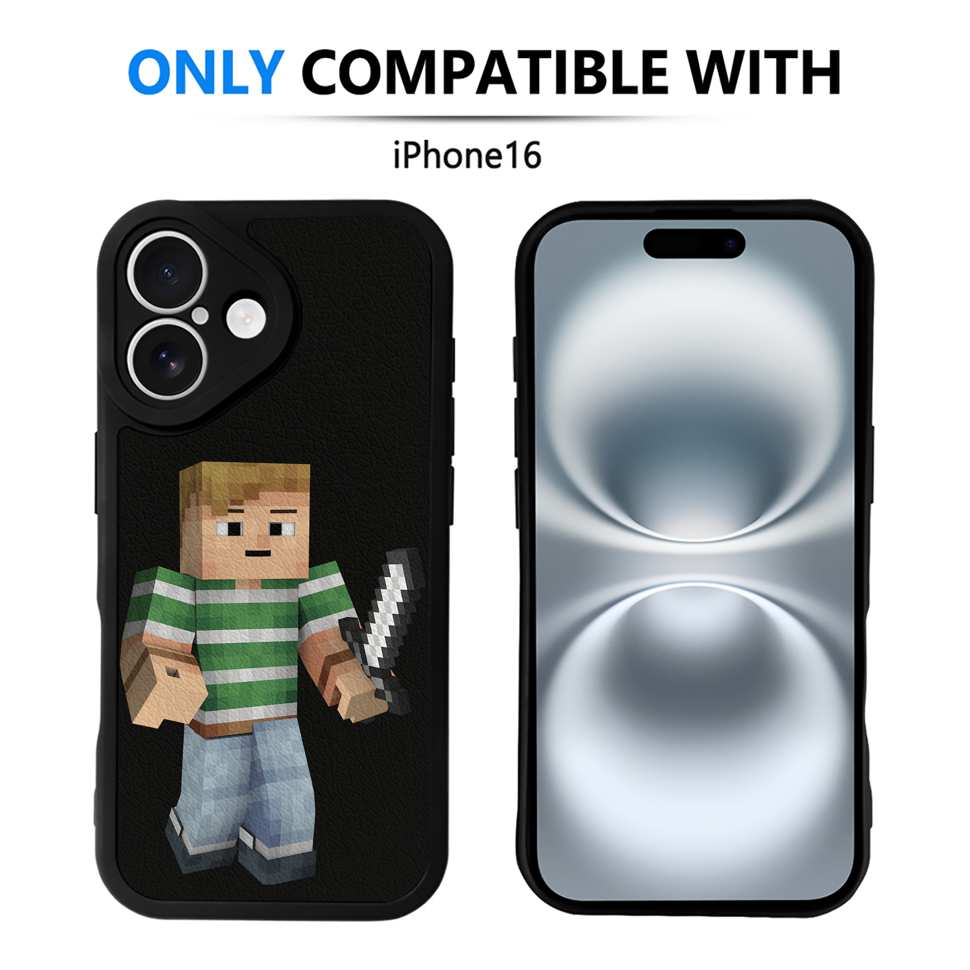 （画像用） マインクラフト ブロックの世界 Minecraft MC Block world 【iPhone 16シリーズ対応】シリコンスマホケース（レザー調） 材質：シリコン